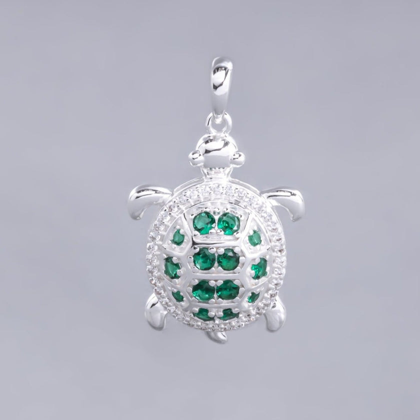 #D554 - Dije Tortuga Con Zirconias Baño De Rodio Plata - MI3.4