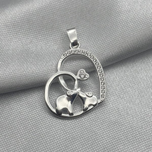 #D563 - Dije Corazón Pareja De Elefantes Piedra Zirconia Plata - LL1.6