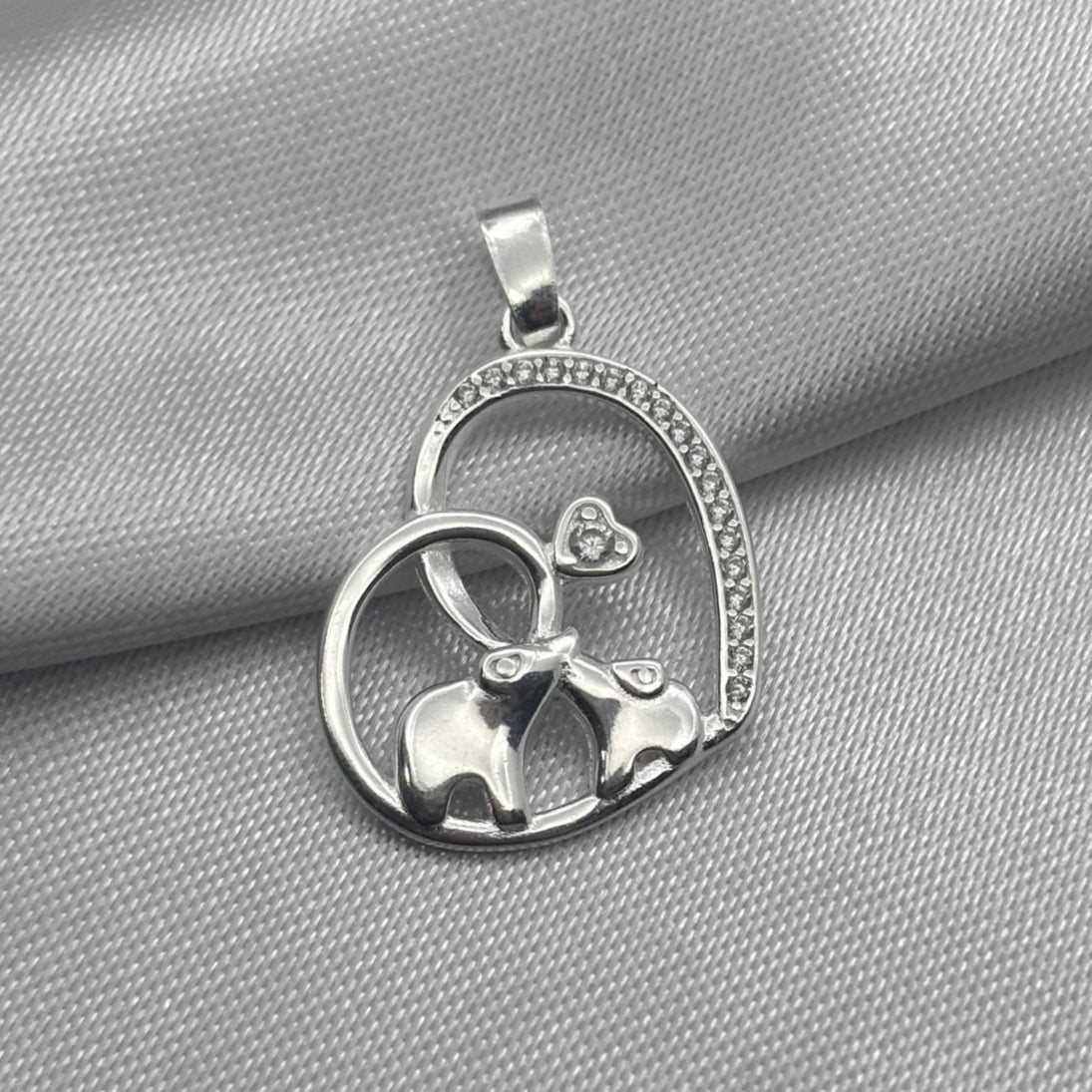 #D563 - Dije Corazón Pareja De Elefantes Piedra Zirconia Plata - LL1.6