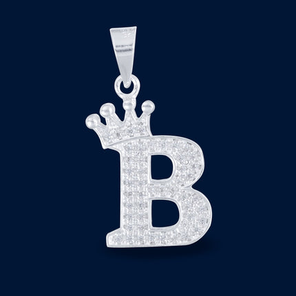#D593 - Dije Letras Con Corona Y Piedra Zirconia Plata - A09/2.5