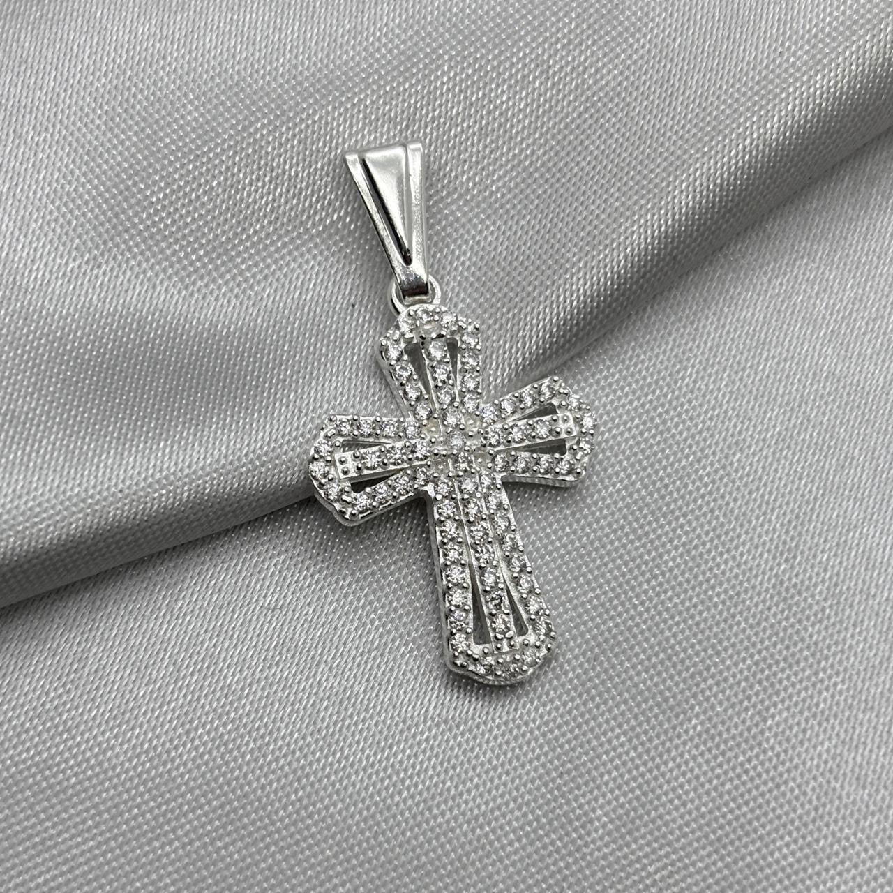 #D611 - Dije De Cruz Con Zirconia Plata - B09/2.8