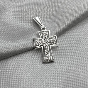#D612 - Dije De Cruz Religiosa Con Piedra Zirconia Plata - B09/2.4