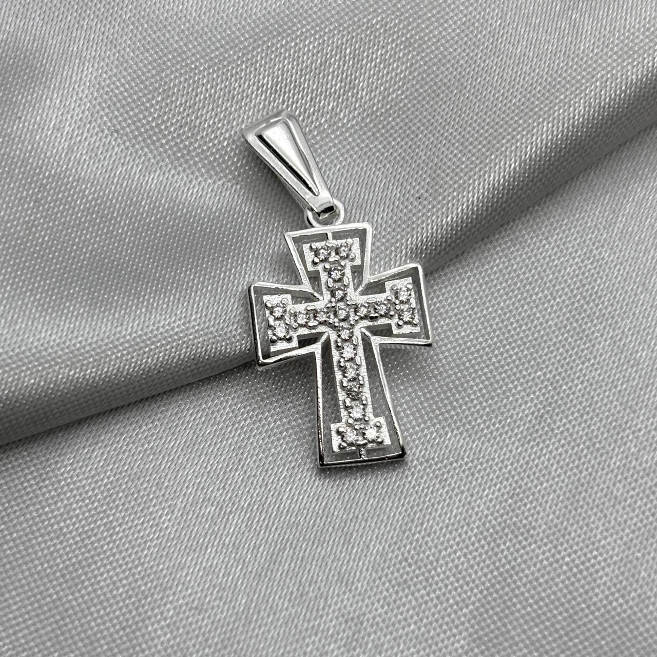 #D612 - Dije De Cruz Religiosa Con Piedra Zirconia Plata - B09/2.4
