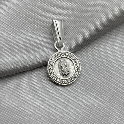 #D614 - Dije Circular Virgen De Guadalupe Con Zirconia Plata - B09/1.7