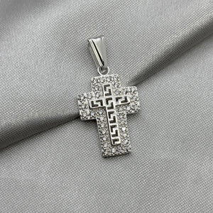 #D624 - Dije Cruz Doble Con Zirconia Plata - A09/3.7