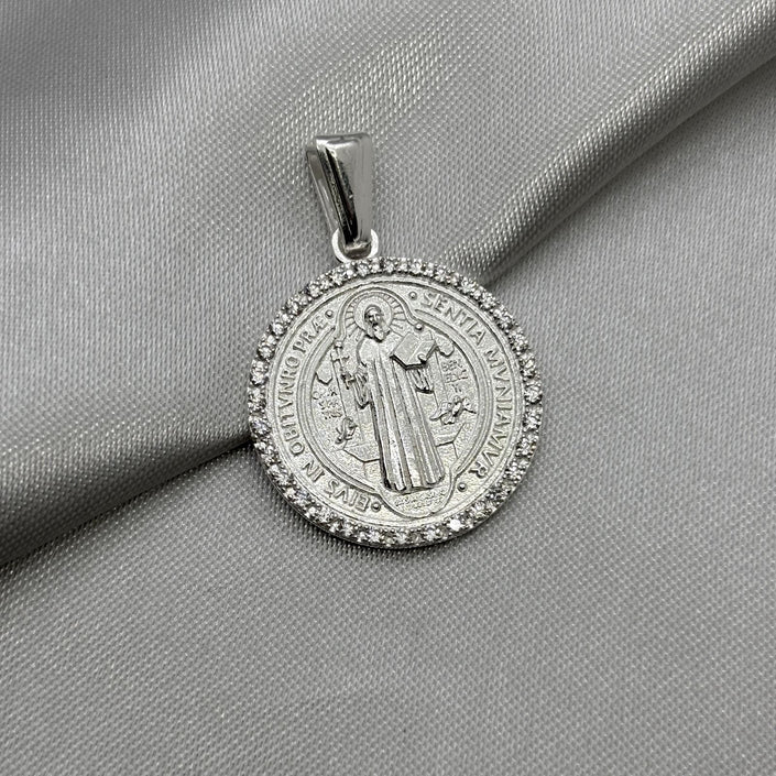 #D625 - Dije/Medalla San Benito Con Zirconia Plata - A09/5.0