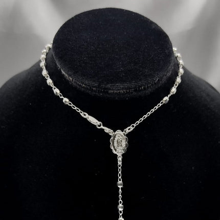 #MR108 - Rosario Virgen De Guadalupe Diamantada Plata - 3 mm - A09/7.8