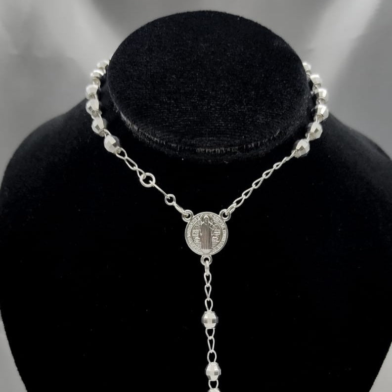 #MR118 - Rosario De San Benito Diamantada Plata - 5 mm - B07/19.5