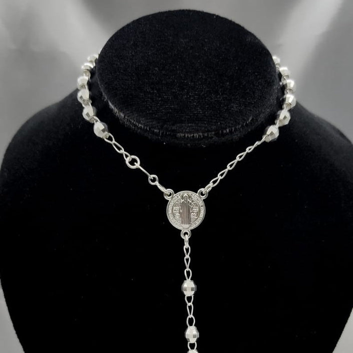 #MR118 - Rosario De San Benito Diamantada Plata - 5 mm - B07/19.5