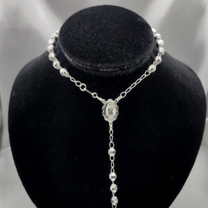 #MR138 - Rosario Virgen De Guadalupe Y Cristo Diamantada Plata - 5 mm - B07/19.3