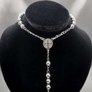 #MR114 - Rosario De San Benito Diamantada Plata - 6 mm - B07/24.9