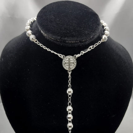 #MR114 - Rosario De San Benito Diamantada Plata - 6 mm - B07/24.9