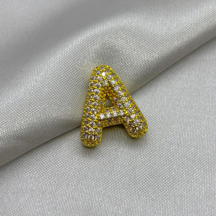 #DOL133 - Dije Letra Inflada Abecedario Con Piedra Zirconia Oro Laminado 18K - LA030/