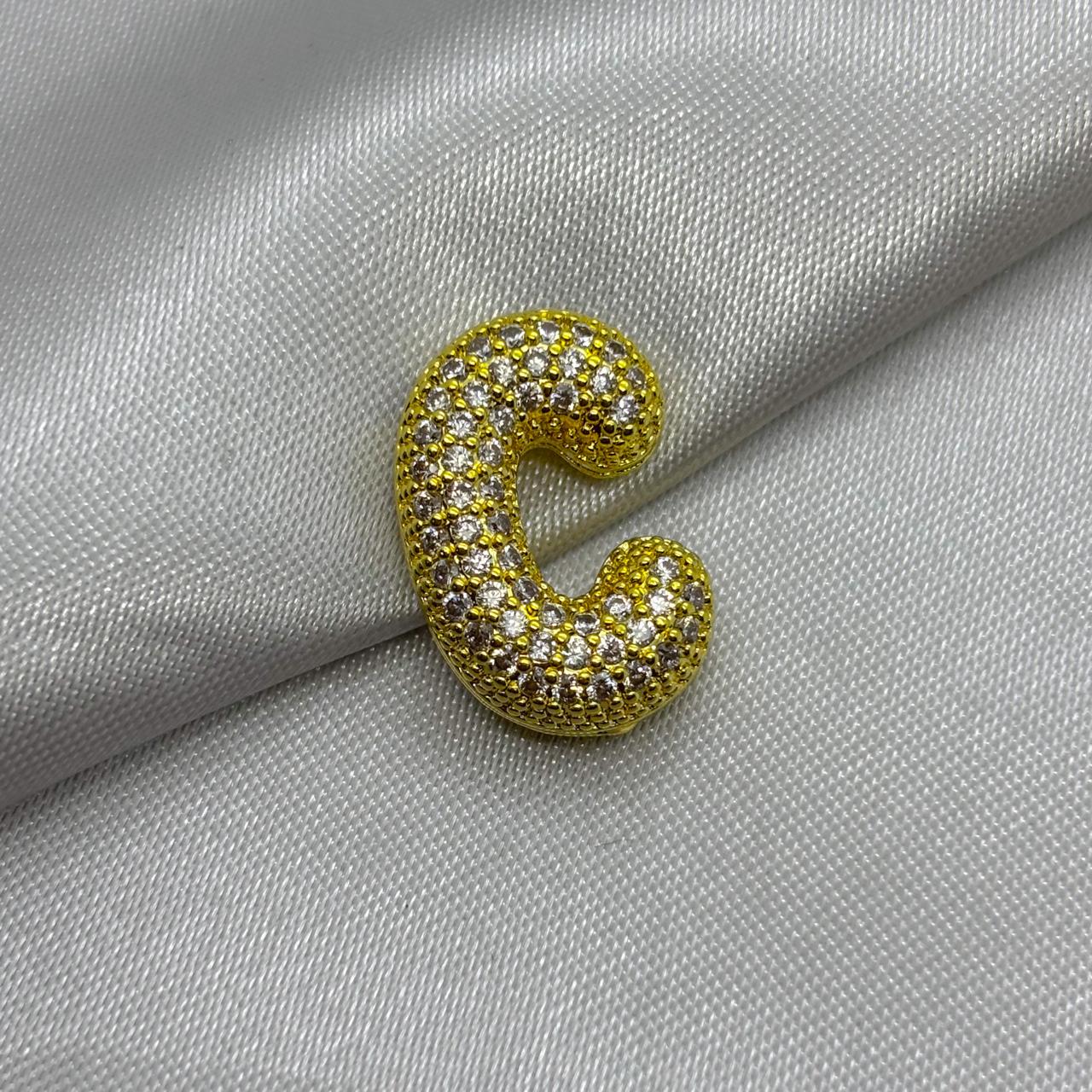 #DOL133 - Dije Letra Inflada Abecedario Con Piedra Zirconia Oro Laminado 18K - LA030/