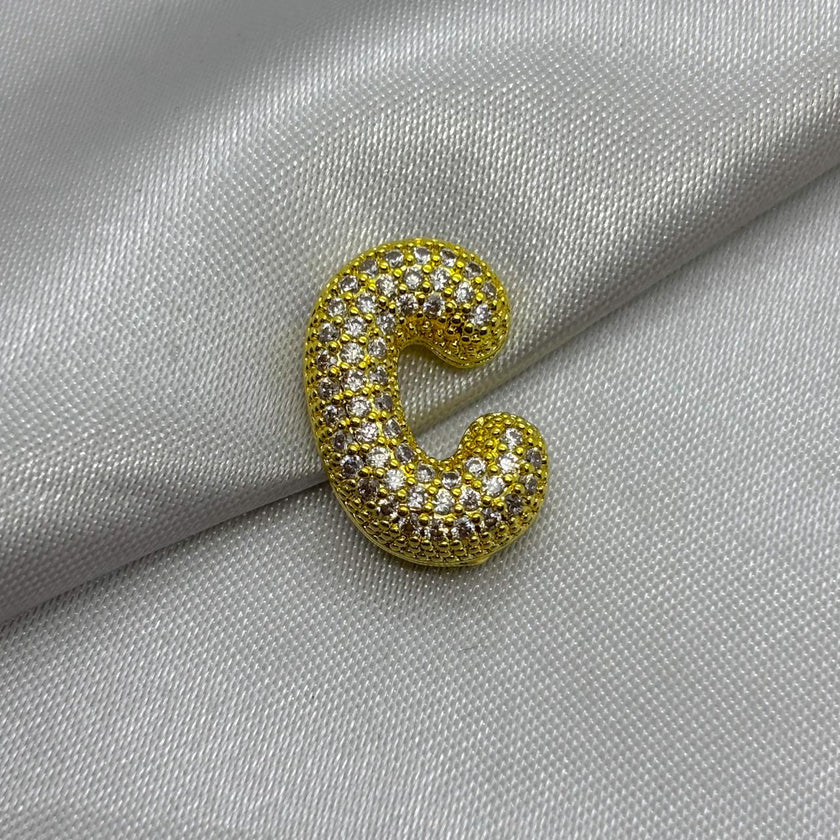 #DOL133 - Dije Letra Inflada Abecedario Con Piedra Zirconia Oro Laminado 18K - LA030/