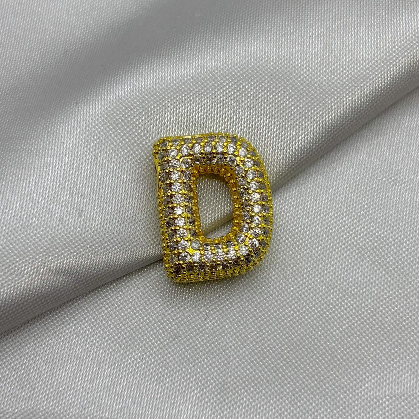 #DOL133 - Dije Letra Inflada Abecedario Con Piedra Zirconia Oro Laminado 18K - LA030/