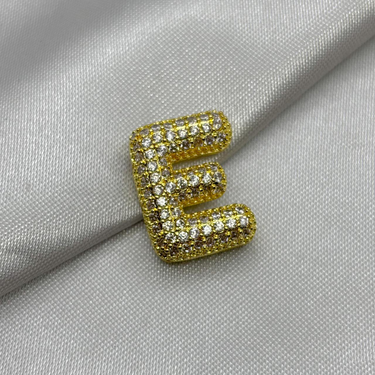 #DOL133 - Dije Letra Inflada Abecedario Con Piedra Zirconia Oro Laminado 18K - LA030/