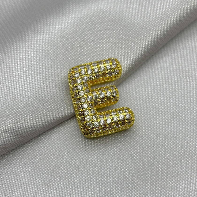 #DOL133 - Dije Letra Inflada Abecedario Con Piedra Zirconia Oro Laminado 18K - LA030/