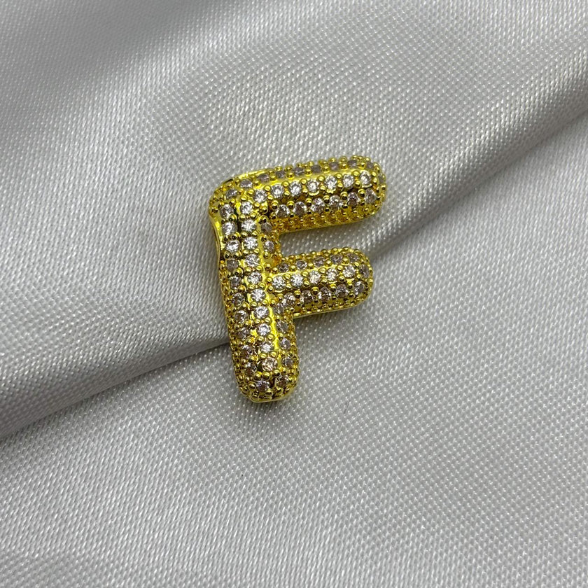 #DOL133 - Dije Letra Inflada Abecedario Con Piedra Zirconia Oro Laminado 18K - LA030/