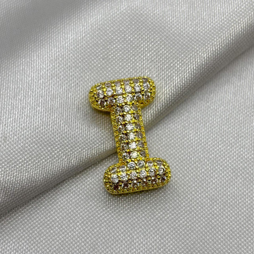 #DOL133 - Dije Letra Inflada Abecedario Con Piedra Zirconia Oro Laminado 18K - LA030/