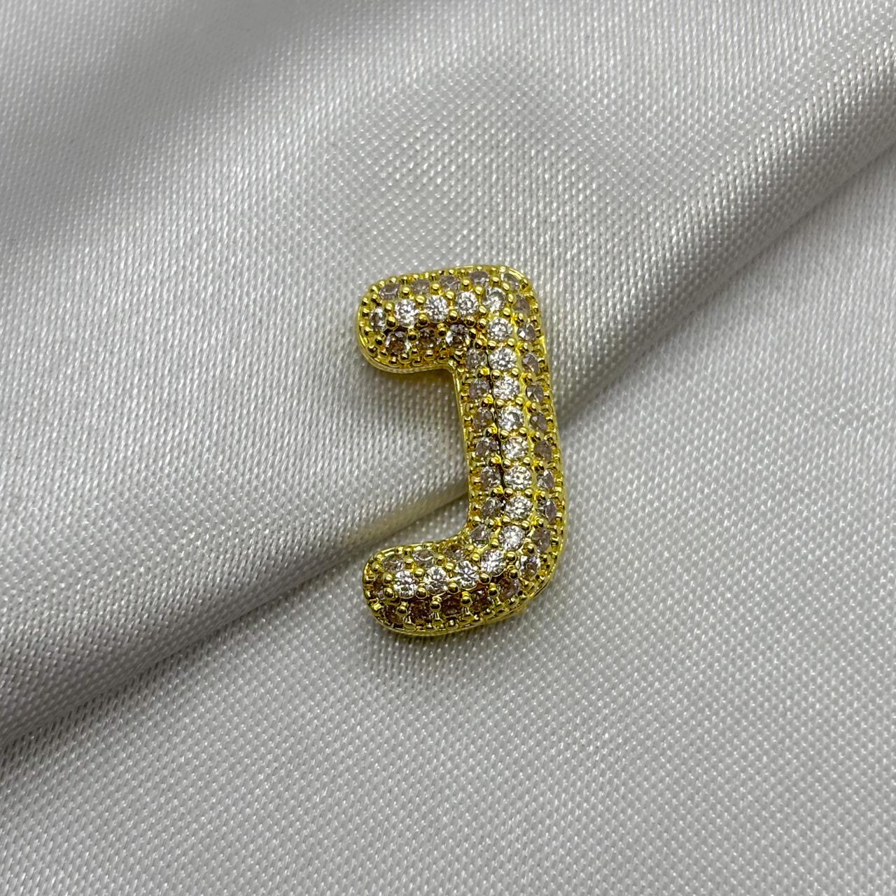 #DOL133 - Dije Letra Inflada Abecedario Con Piedra Zirconia Oro Laminado 18K - LA030/