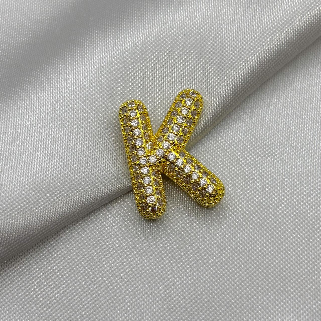 #DOL133 - Dije Letra Inflada Abecedario Con Piedra Zirconia Oro Laminado 18K - LA030/