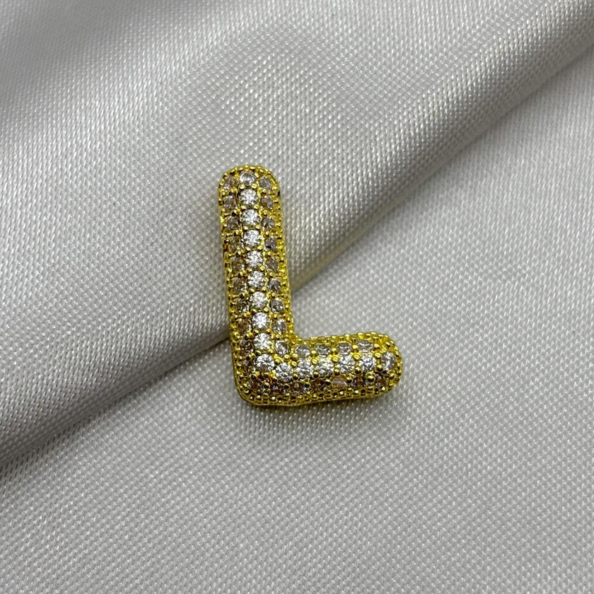 #DOL133 - Dije Letra Inflada Abecedario Con Piedra Zirconia Oro Laminado 18K - LA030/