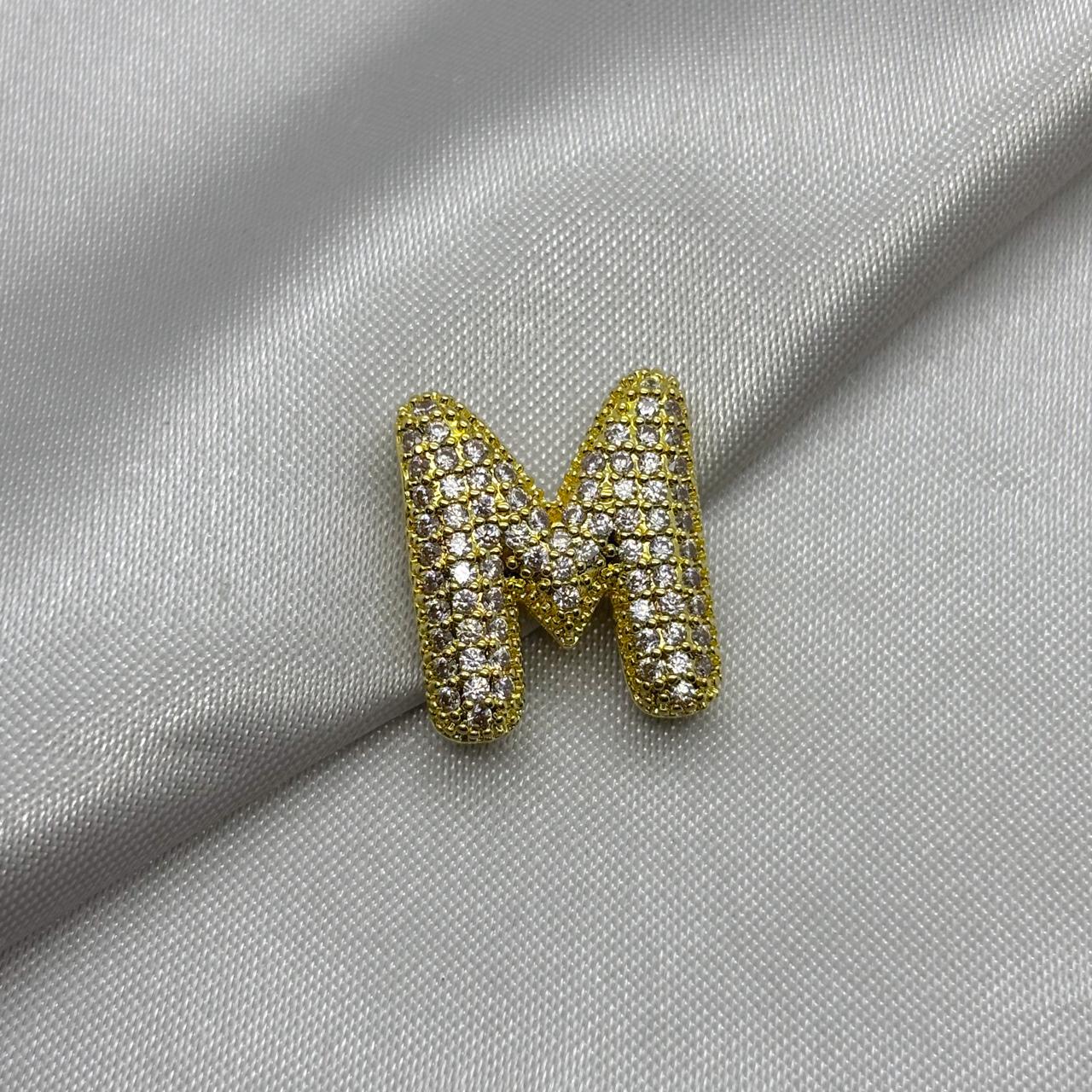 #DOL133 - Dije Letra Inflada Abecedario Con Piedra Zirconia Oro Laminado 18K - LA030/