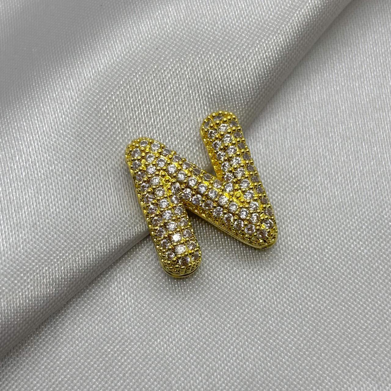 #DOL133 - Dije Letra Inflada Abecedario Con Piedra Zirconia Oro Laminado 18K - LA030/