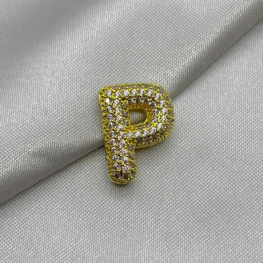 #DOL133 - Dije Letra Inflada Abecedario Con Piedra Zirconia Oro Laminado 18K - LA030/