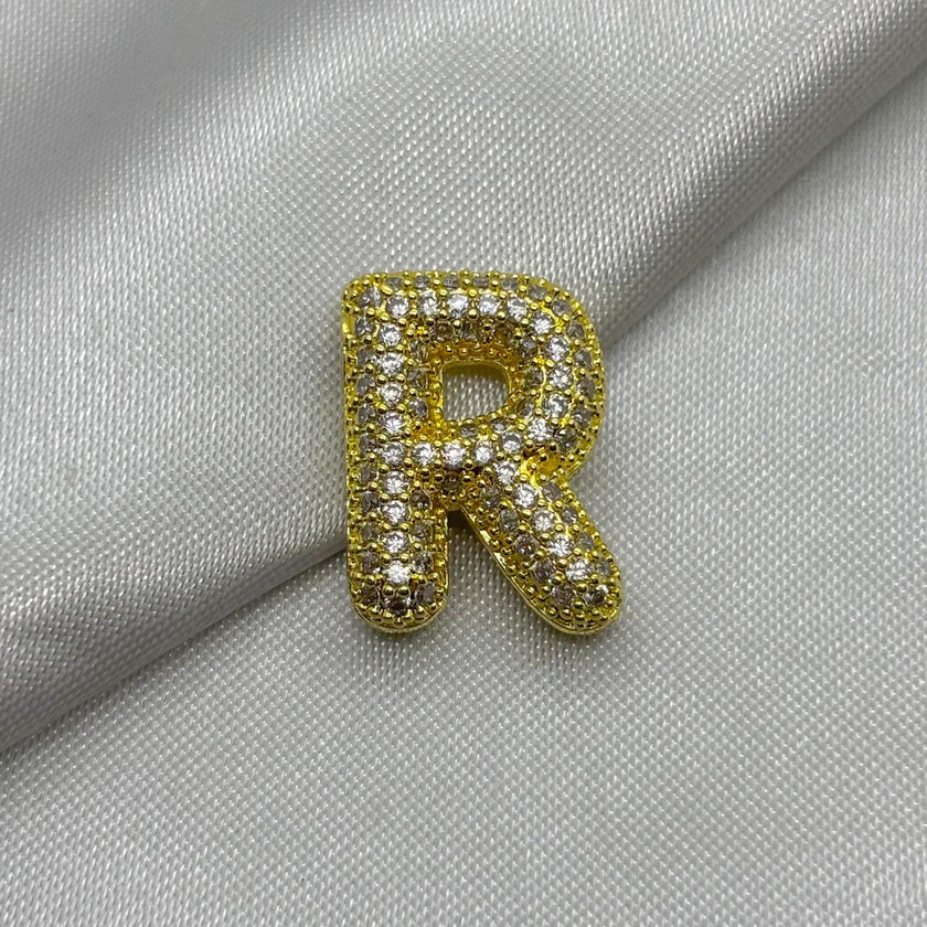 #DOL133 - Dije Letra Inflada Abecedario Con Piedra Zirconia Oro Laminado 18K - LA030/