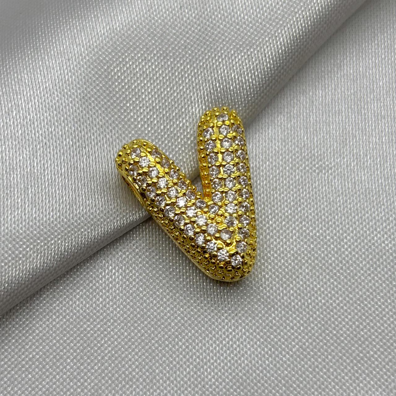 #DOL133 - Dije Letra Inflada Abecedario Con Piedra Zirconia Oro Laminado 18K - LA030/