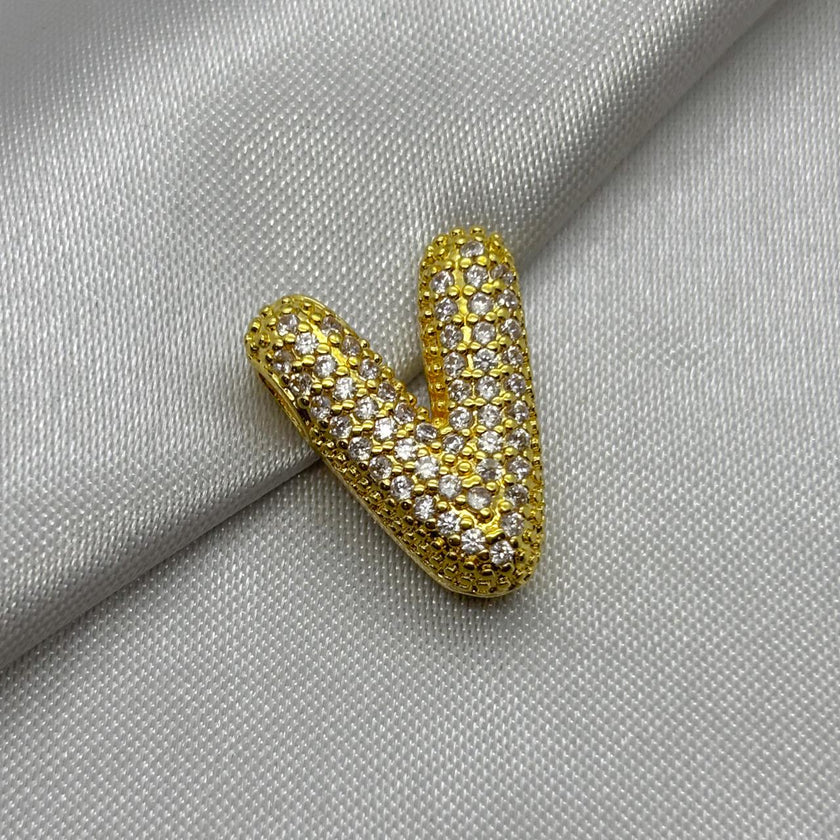 #DOL133 - Dije Letra Inflada Abecedario Con Piedra Zirconia Oro Laminado 18K - LA030/