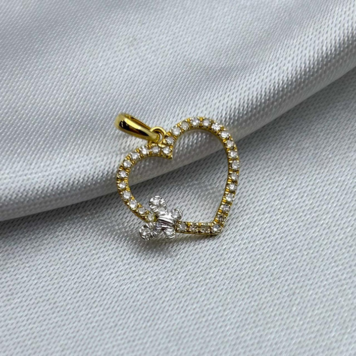 #DX10107 - Dije Corazón Con Mariposa Y Diamante Natural Oro 10K - LX210/