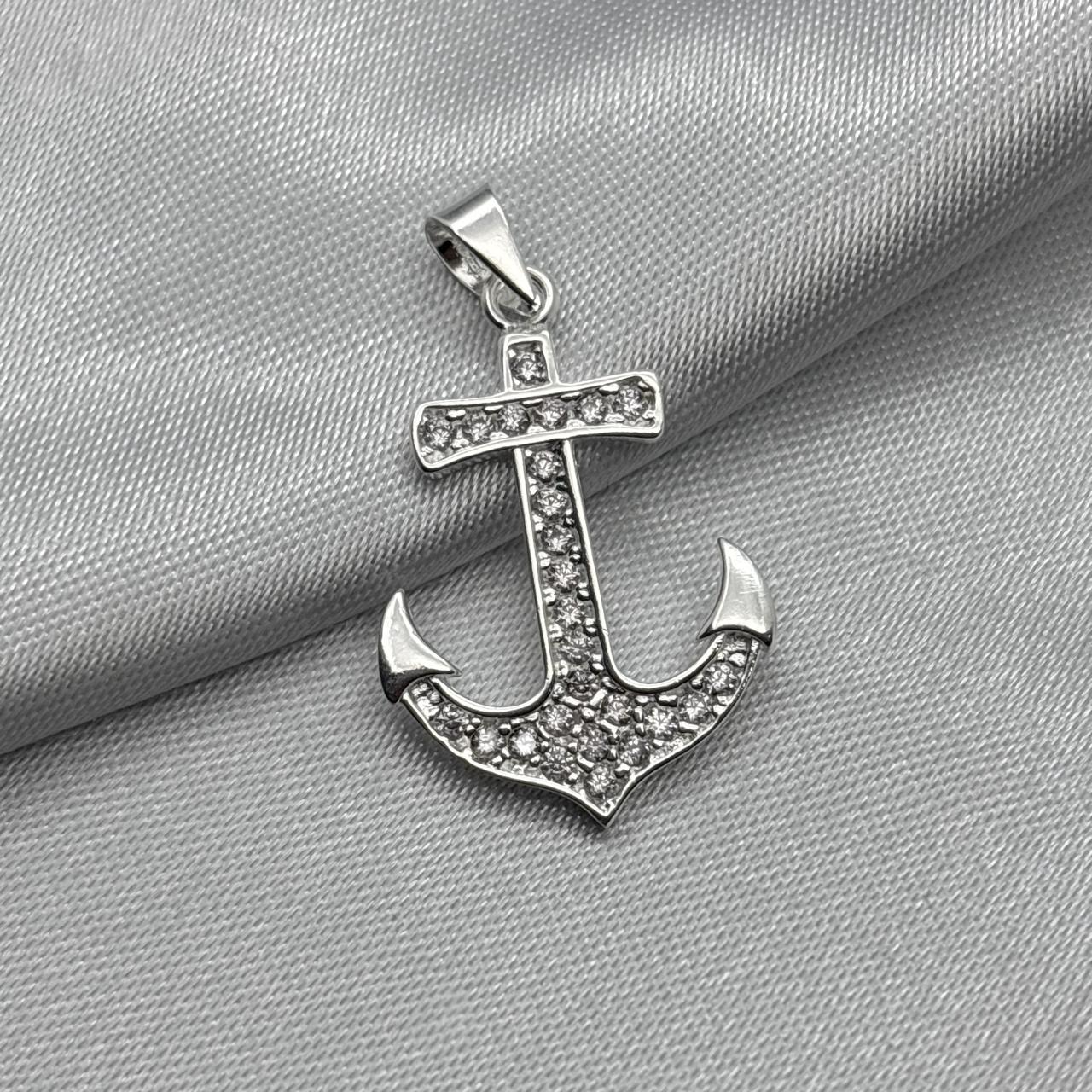 #D436 - Dije Ancla Con Piedra Zirconia Plata - A09/2.1