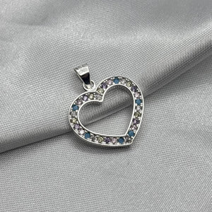 #D434 - Dije Corazón Con Piedra Zirconia Multicolor Plata - ZC2.6