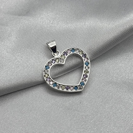 #D434 - Dije Corazón Con Piedra Zirconia Multicolor Plata - A09/2.6