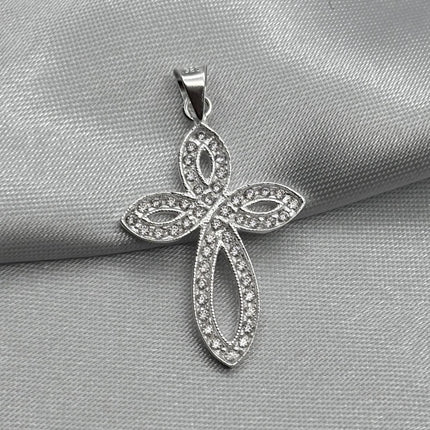 #D446 - Dije Cruz Ovalada Con Piedra Zirconia Plata - A09/2.3