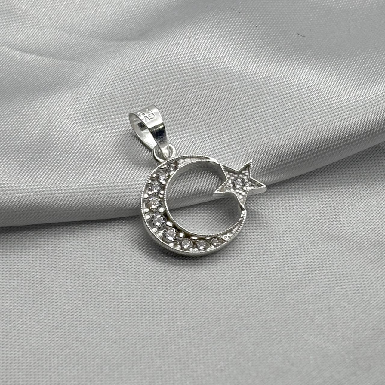 #D442 - Dije Media Luna Y Estrella Piedra Zirconia Plata - A09/2.2