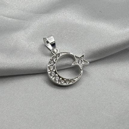 #D442 - Dije Media Luna Y Estrella Piedra Zirconia Plata - A09/2.2