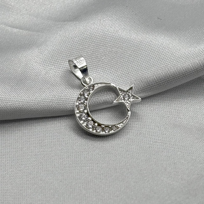 #D442 - Dije Media Luna Y Estrella Piedra Zirconia Plata - ZC2.2
