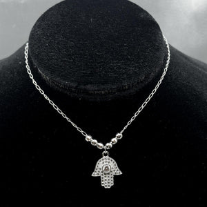 #G140 - Gargantilla Mano Hamsa/Mano De Fátima Con Piedra Zirconia Plata - B11/2.3