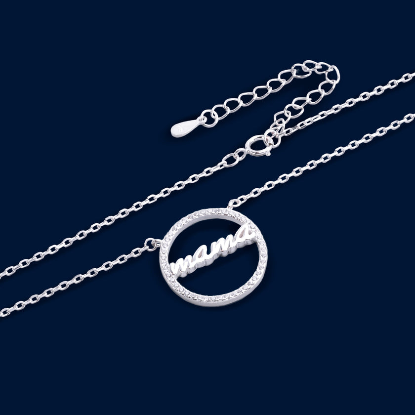 #G141 - Gargantilla Dije Circular Mamá Con Piedra Zirconia Plata - PU3.4