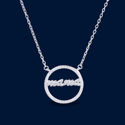 #G141 - Gargantilla Dije Circular Mamá Con Piedra Zirconia Plata - C14/3.4