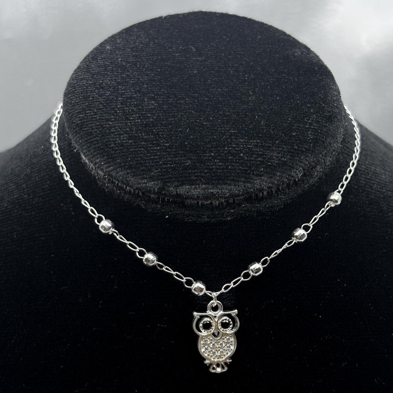 #G147 - Gargantilla Búho Con Piedra Zirconia Plata - F2.4