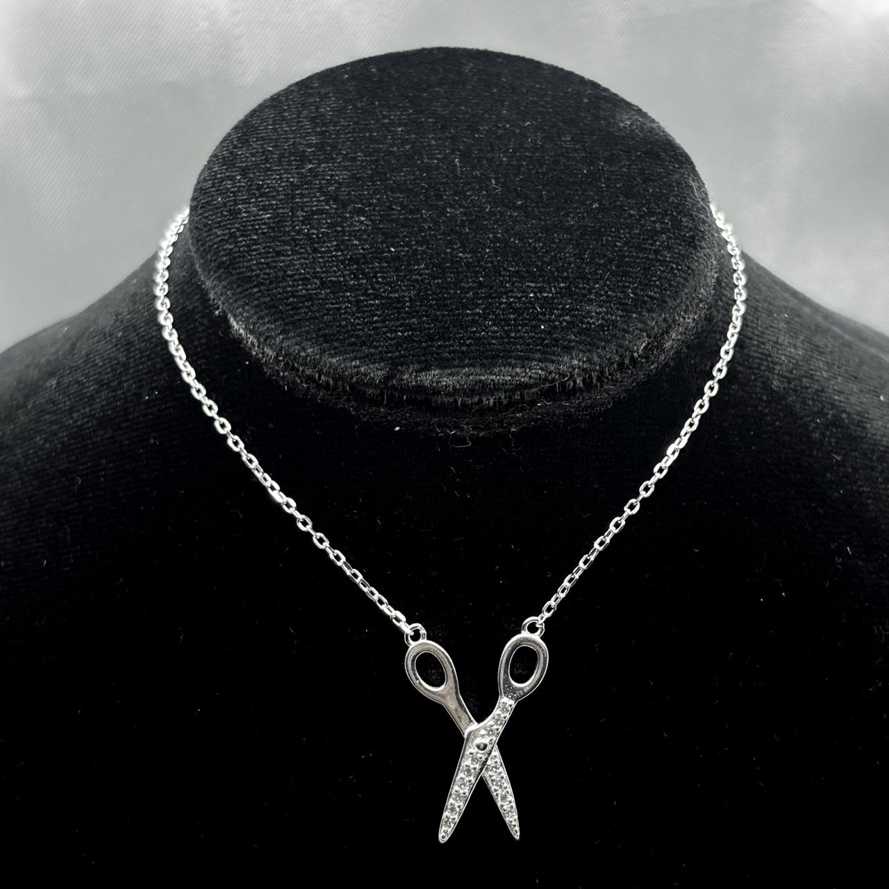 #G156 - Gargantilla Tijeras Con Piedra Zirconia Plata - IP3.1