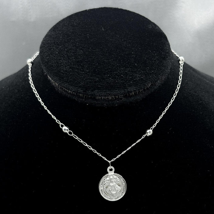 #G157 - Gargantilla Virgen San Juan De Los Lagos Con Piedra Zirconia Plata - F2.6