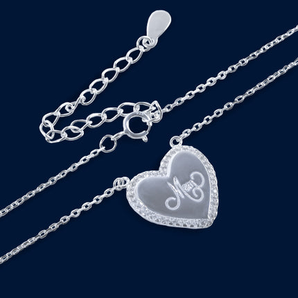 #G180 - Gargantilla Dije Corazón Mamá Con Piedra Zirconia Plata - C14/3.7