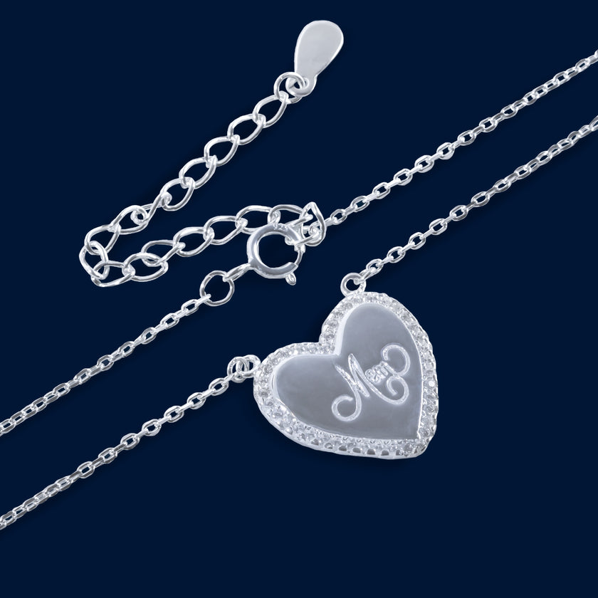 #G180 - Gargantilla Dije Corazón Mamá Con Piedra Zirconia Plata - C14/3.7