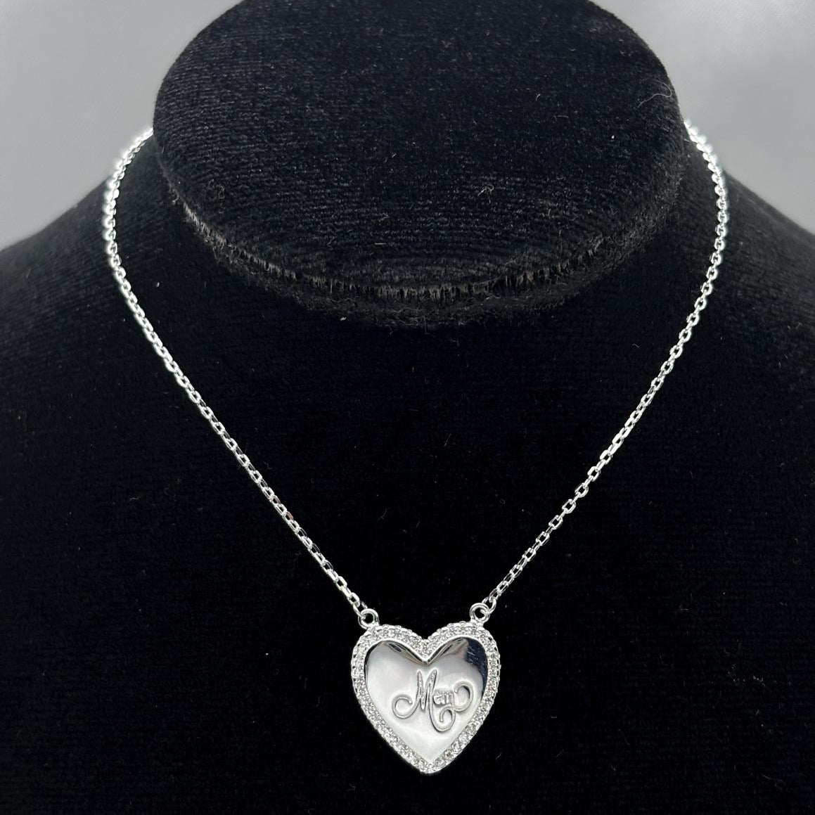 #G180 - Gargantilla Dije Corazón Mamá Con Piedra Zirconia Plata - PU3.7